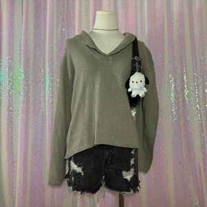 green-gray boxy cowlneck knit sweater